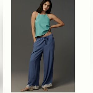 Nwt lace trim silky wide leg pants